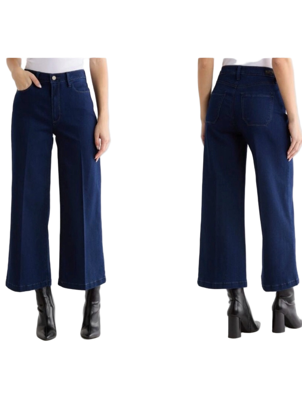 🎒PAIGE Genesee crop Wide Leg High-Rise Jeans in Dark Blue size 29 GUC